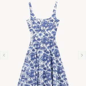 STAUD Blue and White Tropical Print Midi Dress